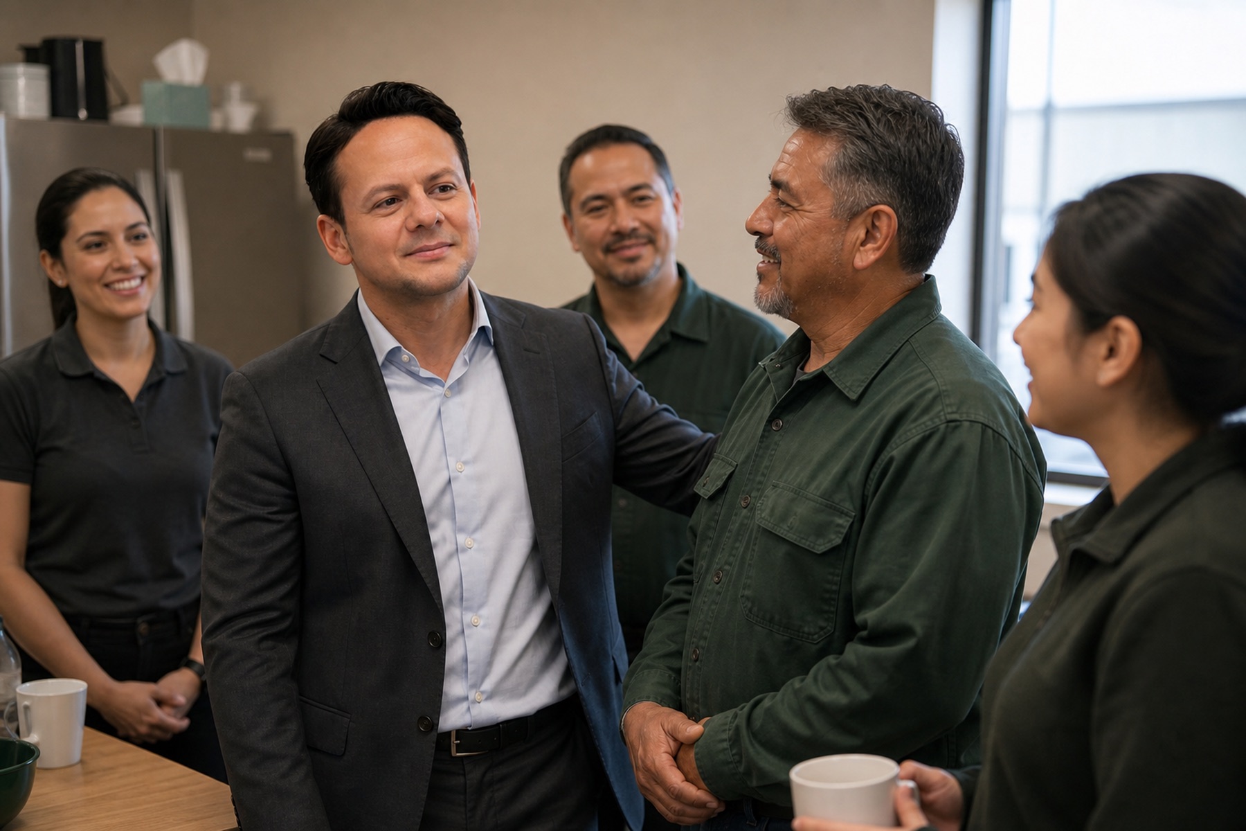 AI-generated editorial image of Jared Mastroianni in a employee recognition moment setting